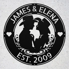 Custom Western Couple Metal Sign Personalized Art Decor Gift for Country Lovers