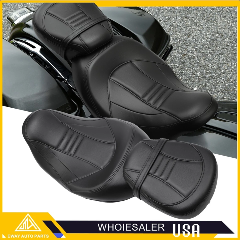 Asiento de conductor y pasajero negro apto para Harley Touring Road King 2009-2024 Foto 2 de 4