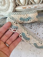 2.27yds 4.5 avail Antique French Lace Trim Blue handmade Bobbin Lace Unique