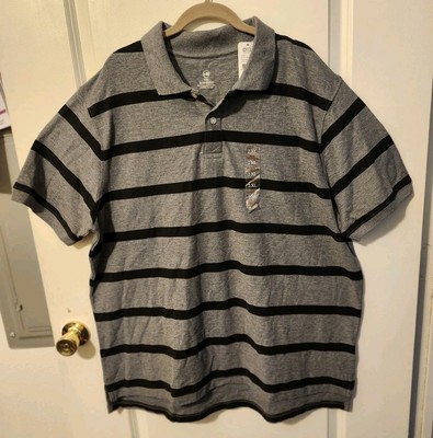 New W/ Tags HB DXL 2XL Black Grey Striped Polo Shirt (A182)