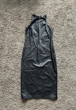 Amanda Uprichard Black Faux Leather Racerback Midi Dress Size L Zip Back