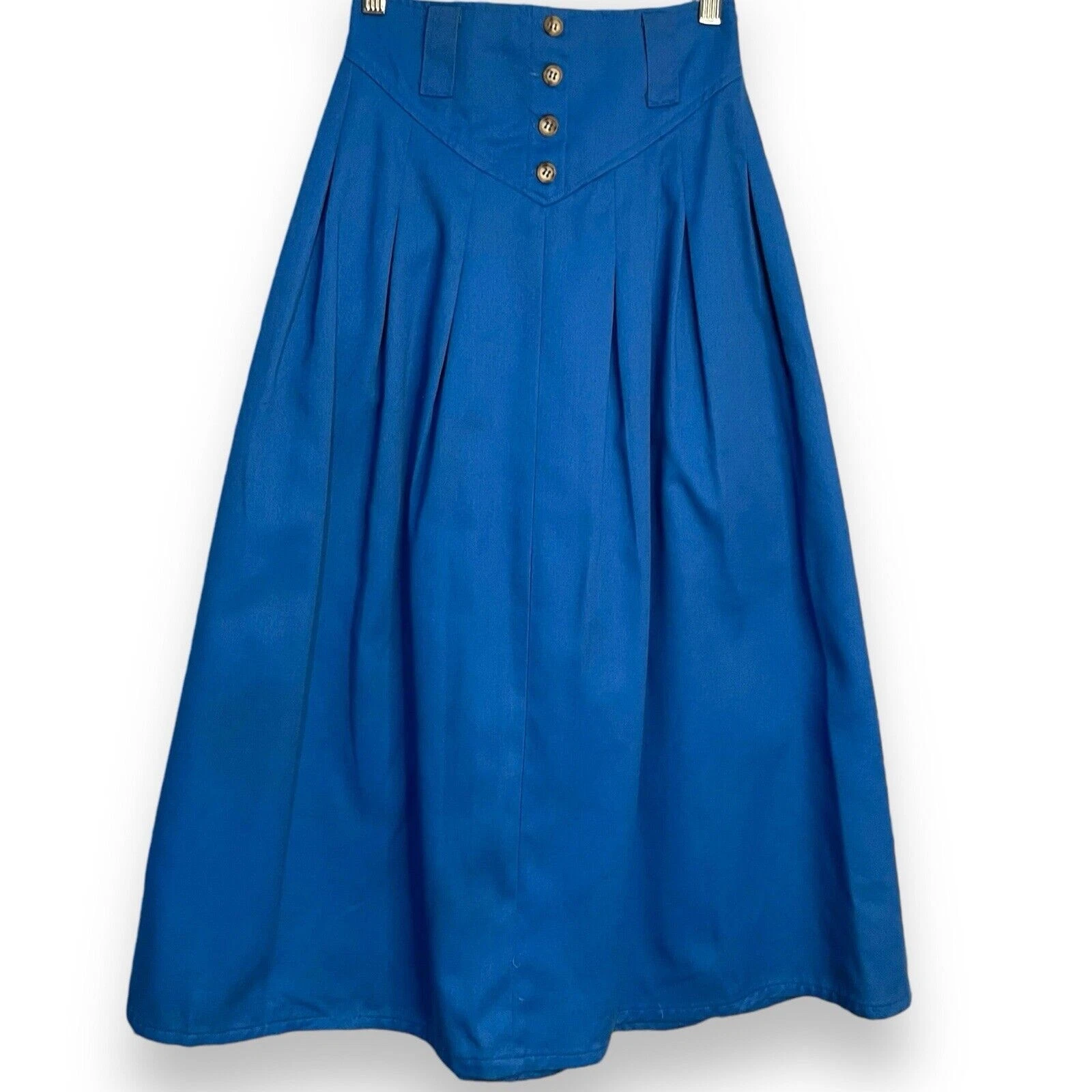 Patterns Flare Midi Skirt Women's 8 Blue Button Fly VTG Academia Modest Casual