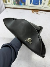 Genuine Leather Pirate Hat Black Tricorn Steampunk Skull Costume
