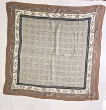 Vtg 35" Scarf Cotton Glenn Plaid Brown Border W Horse Bridle Print Equestrian