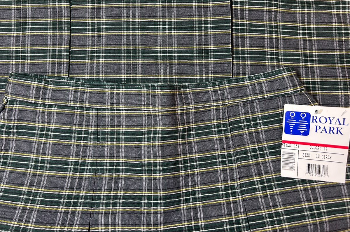 との Royal Park School Uniform Skirt Sz 18 Girls Green Gray Plaid