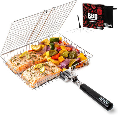 Grill Basket BBQ Grilling Rack Stainless Steel Folding for Fish Shrimp Veggies