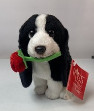 Russ Berrie 6 Black White Puppy Plush w/ Red Rose Small Valentine Gift Toy