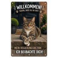 Katze Willkommen TüRschild Blechschild 20X30 Cm Wanddeko Geschenk Metall
