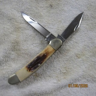 Cuchillo Plegable Taylor Cubiertos Vintage Genuino Ciervo Manijas Cuerno de Alce 1980 ¡Como Nuevo!