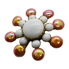 Vintage Orange Aurora Boreal Iridescent Milk Glass Starburst Goldtone Brooch Pin