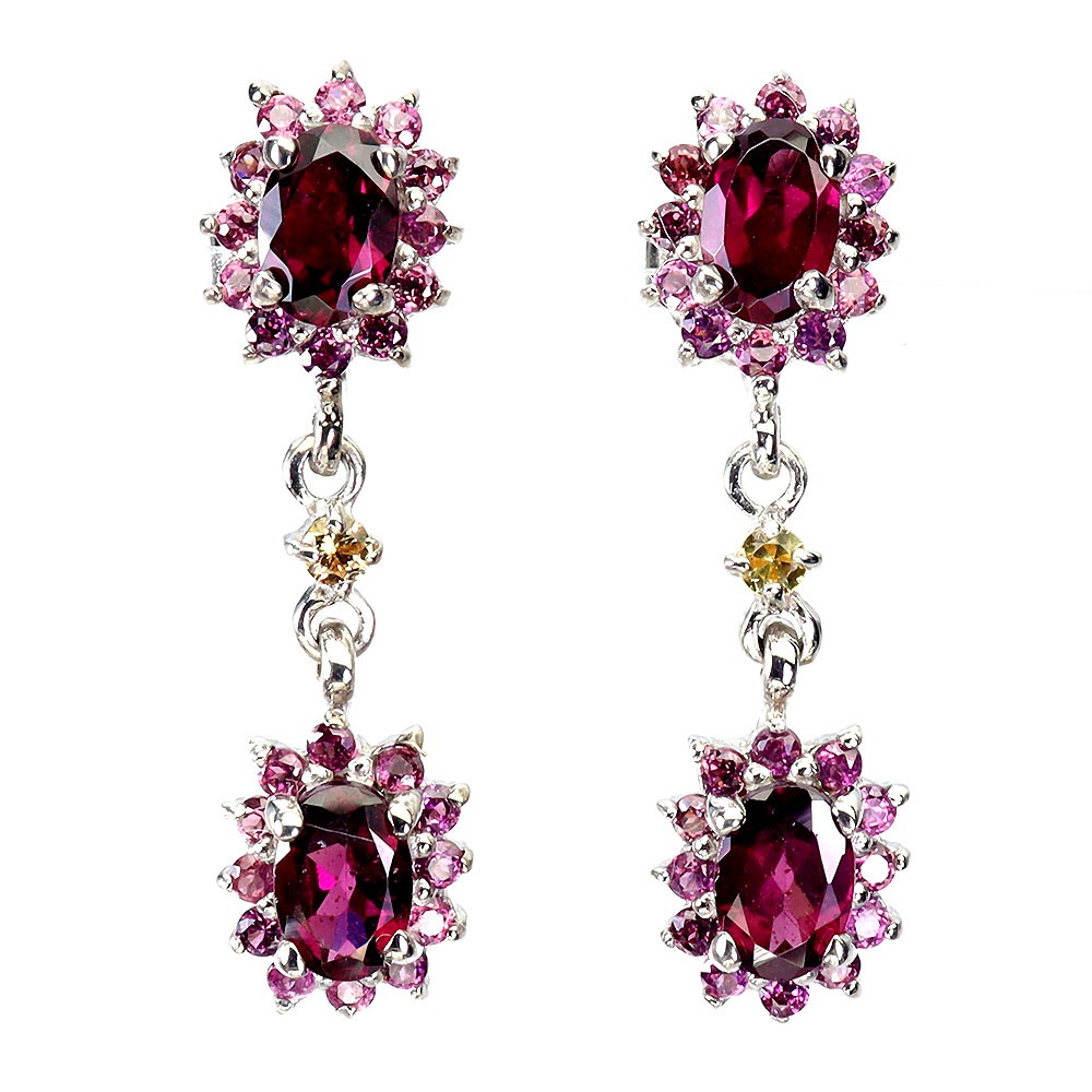 925 Sterling Silver Earrings Oval Rhodolite Garnet Sapphire Gemstone Jewelry