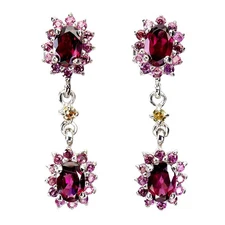 925 Sterling Silver Earrings Oval Rhodolite Garnet Sapphire Gemstone Jewelry