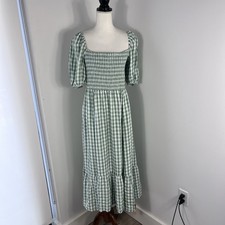 Reformation Rupert Smocked midi dress XL Green Gingham