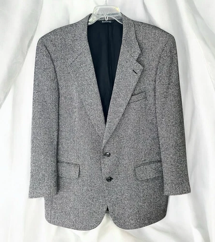 Blazer cappotto sportivo vintage anni 80 Burberry tweed grigio uomo lana scozzese 44 USA