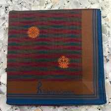 MAN HANKY BROWN BLUE RED STRIPED CLASSIC VTG COTTON POCKET ART SQUARE 18   M314