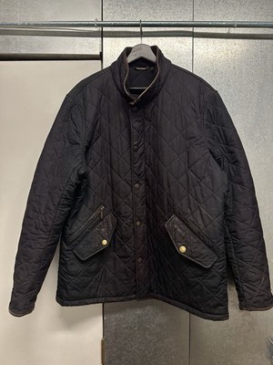 Barbour Powell Quilted Jacket Mens Sz XL Black Fleece Lined Zip Vintage