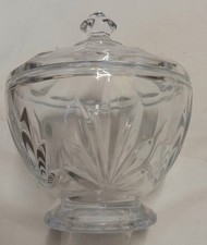 Glass Sugar Bowl with Lid.Used Condition. Size S. Lovely Designs