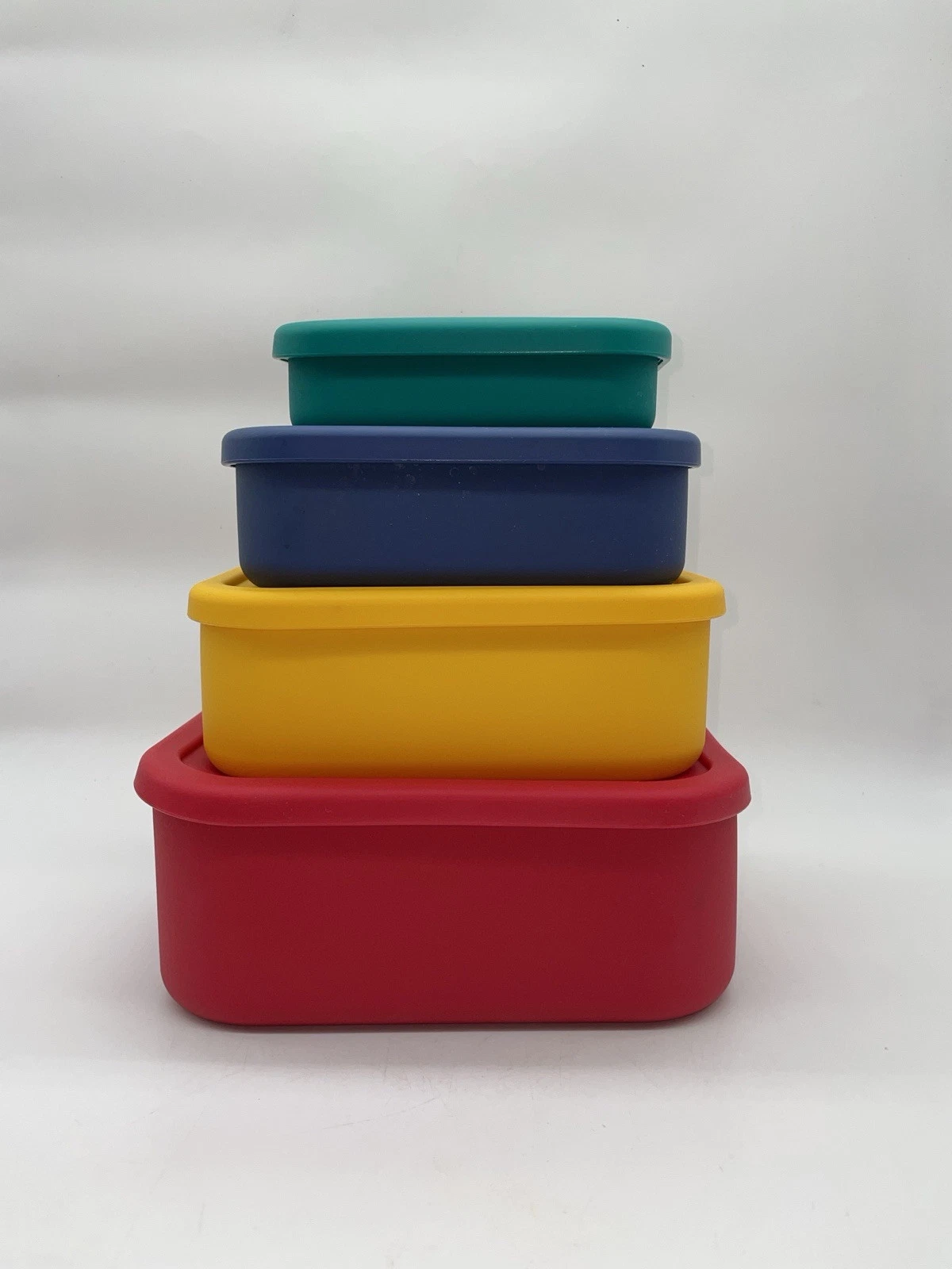 Silicone Food Storage Containers Lids Set 4 Red, Yellow, Blue, Green Modern