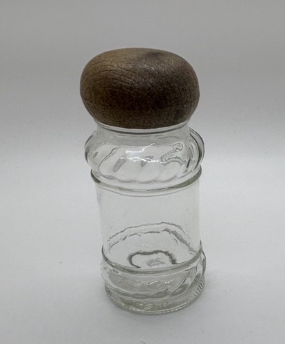 VINTAGE APOTHECARY GLASS SPICE BOTTLE GLASS BROWN MUSHROOM LID-1