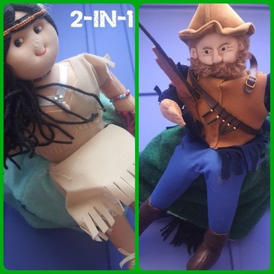Topsy Turvy Pocahontas & John Smith plush 2 in 1 Doll Vintage 12'' tall Vintage