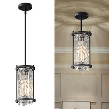 Modern Black Pendant Light Fixtures for Kitchen Island, Crystal Chandelier Li...