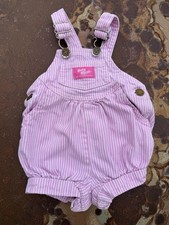 Vintage 80s-90s Oshkosh Pink Hickory Stripe Shortalls Overalls USA Made 6 Month