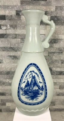 Vintage 1963 Jim Beam Whiskey Decanter Bottle Delft Blue Sailboats 3D Windmill