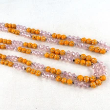 Lovely ORANGE & Soft Pink Beaded Necklace Single Strand Flapper Length 50"