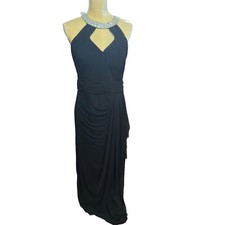 Marina Women’s Dress 10 Black Maxi Rhinestone Embellished High Neck Witchy Fairy