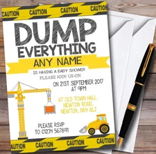 Dump Everything Digger Construction Personalised Baby Shower Invitations