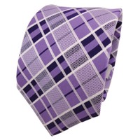 Designer Krawatte Lila Flieder Silber Weiß Kariert - Schlips Binder Tie