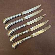 Rogers Co 9-3/8” Pistol Grip Steak Knife Lot of 5 Stainless Steel Flatware Korea