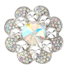 Silver Tone Stretch Metal Flower Ring With Rhinestone R1281-SAB