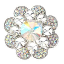 Silver Tone Stretch Metal Flower Ring With Rhinestone R1281-SAB