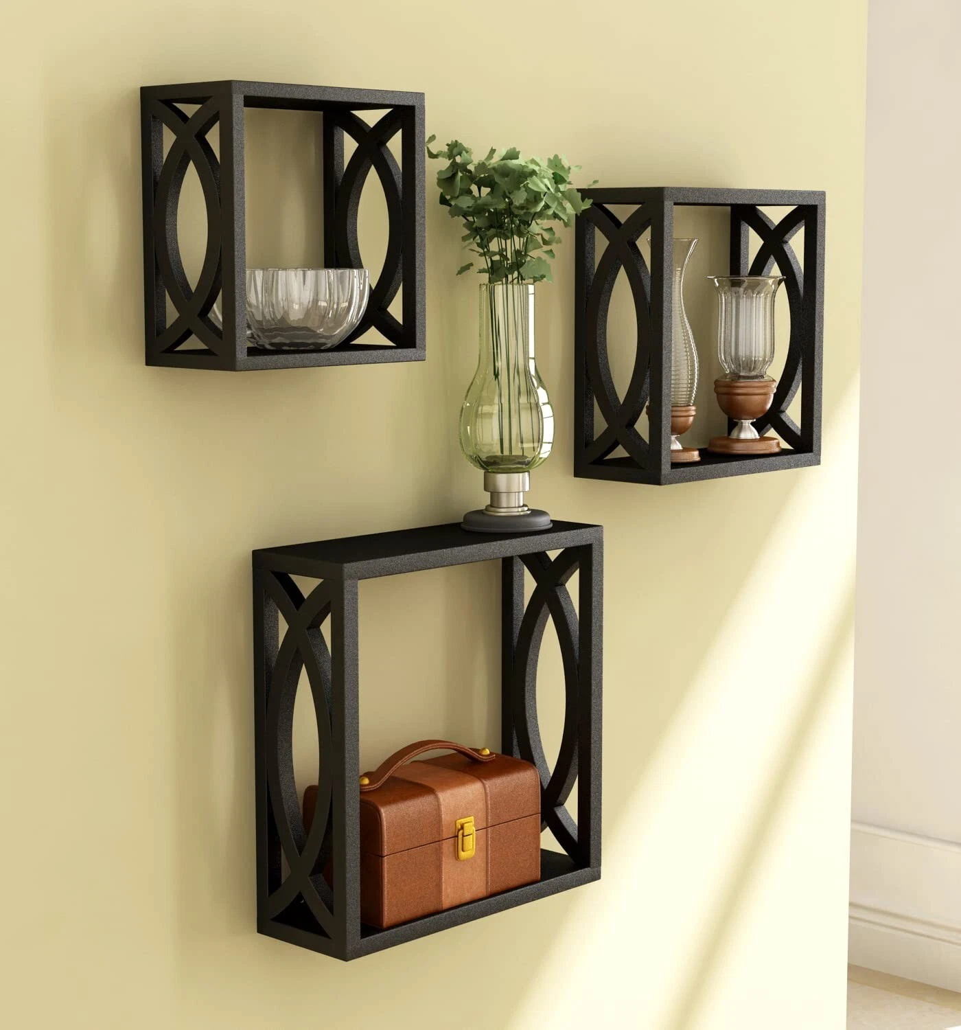 Decorative Wall Mounted Wooden Cube Shelves Rack for Home Living Room Decor 3Pc