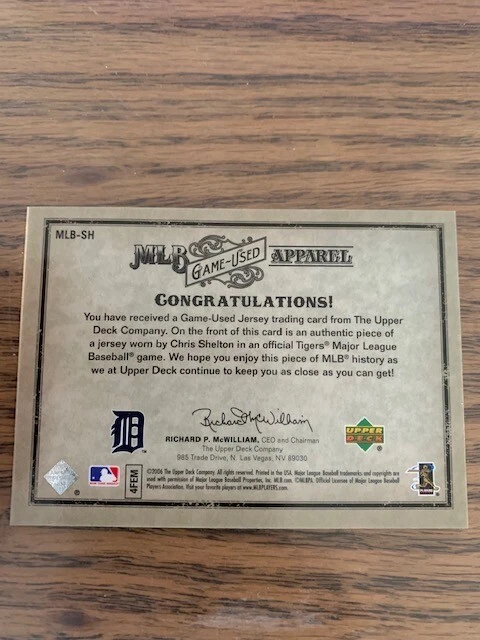 2006 Chris Shelton Upper Deck Artifacts Gold Limited Jersey Relic 056/150 - Image 2 of 2