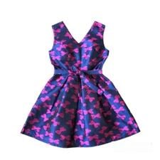 Women’s Doll Style Fit & Flare Blue Pink Bows Sleeveless Mini Dress Small