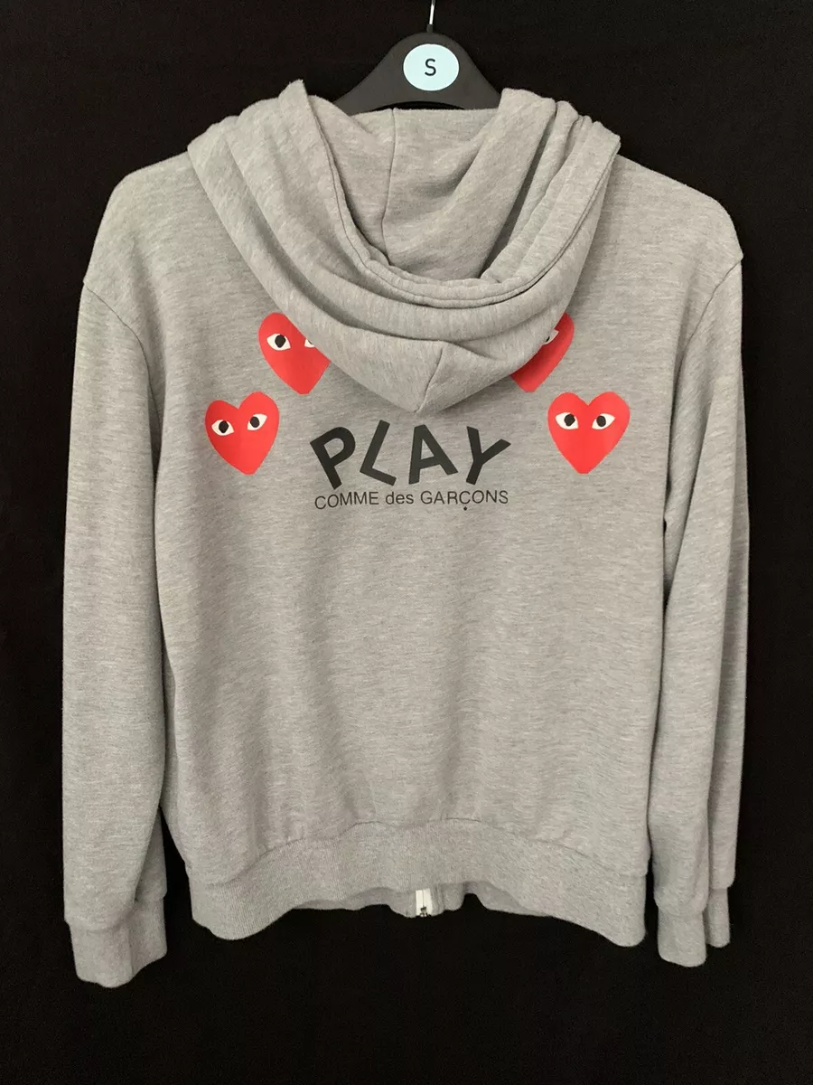 Comme des Gar ons Play Grey Hoodie Jacket Cotton Sweatshirt Top Men XL