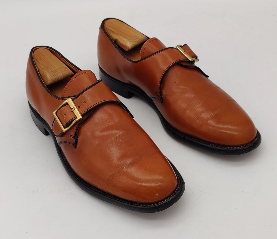 Zapatos Bostonianos Vintage V-Cleat Hechos en EE. UU. Camel Hebilla Frontal Oxfords Talla 10 M Foto 2 de 4