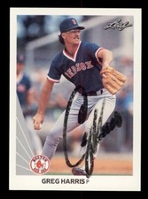 SIGNED 1990 LEAF #499 GREG HARRIS AUTOGRAPH BOSTON RED SOX