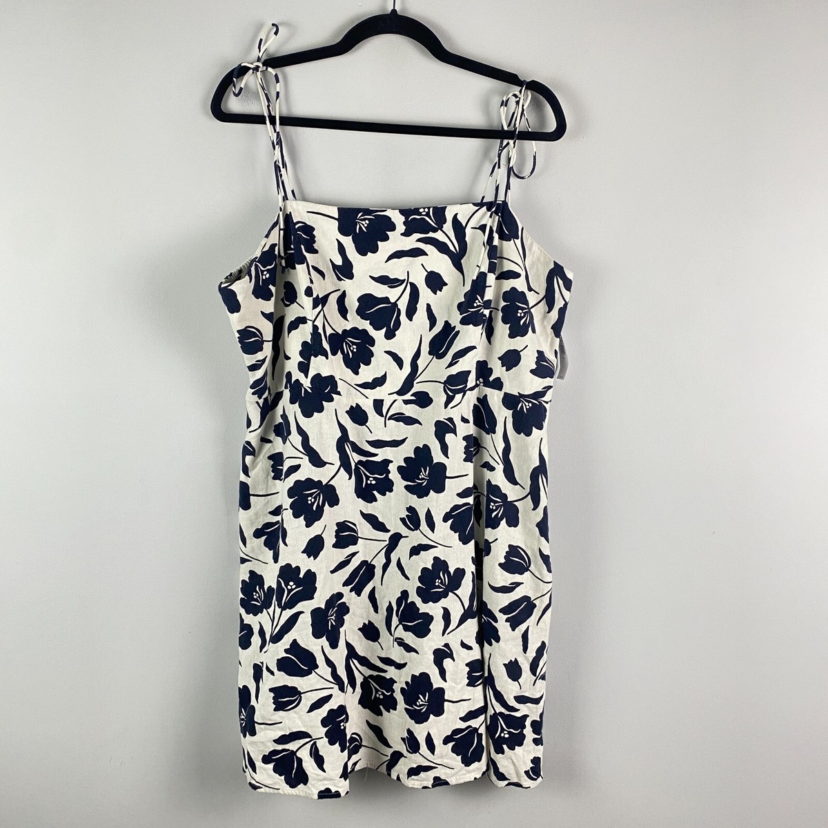 Old Navy Fit & Flare Tie-Strap Linen-Blend Mini Dress Navy