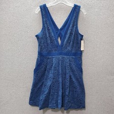 Free People Women Dress Medium Blue Floral Brilliant Lace Mini Fit & Flare NWT