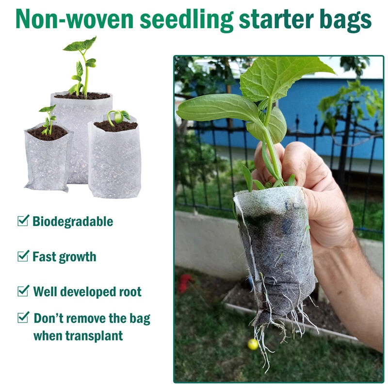 100pcs Biodegradable Non-woven Fabric Nursery Plant Grow Bags Seedling Planting - Image 4 of 4