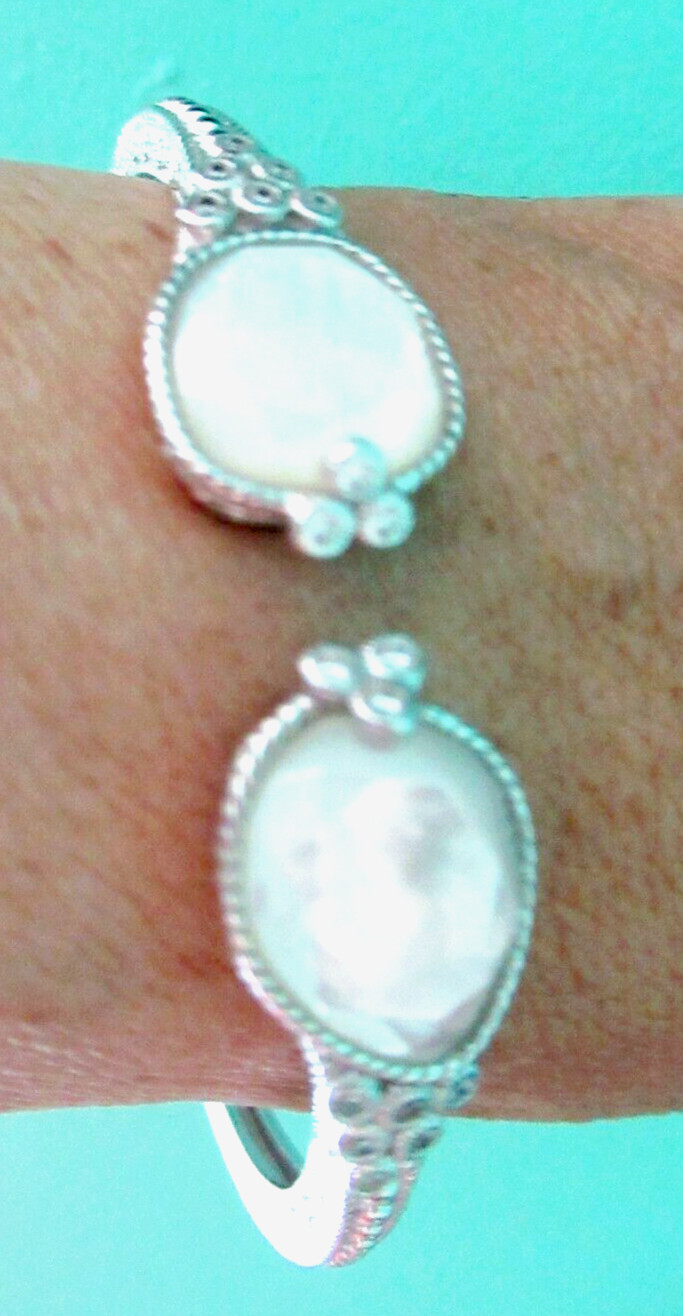 Judith Ripka New Sterling Silver MOP & Diamonique CZ Bracelet Sz AVG JR Box*