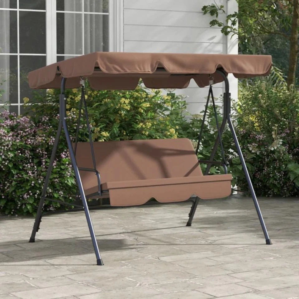 Outsunny 3-Seat Outdoor Patio Swing Chair W/Cushion Adjustable Tilt Canopy-Brown - Image 2 of 4
