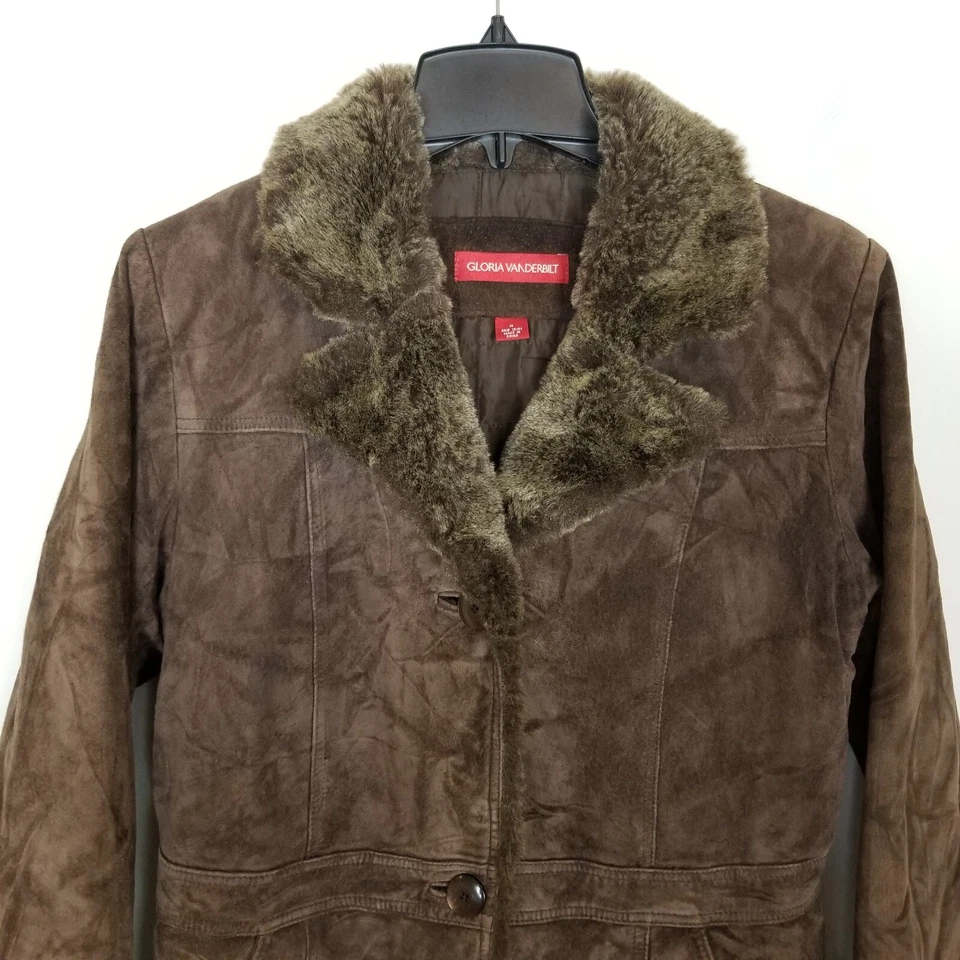 Chaqueta de Colección Gloria Vanderbilt Mujeres Gamuza Cuero Penny Lane Botón M Marrón Y2K Foto 2 de 4