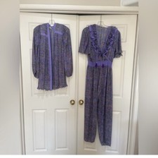 RARE VINTAGE DIANE FREIS Violet FLORAL JUMPSUIT with pleated jacket size M