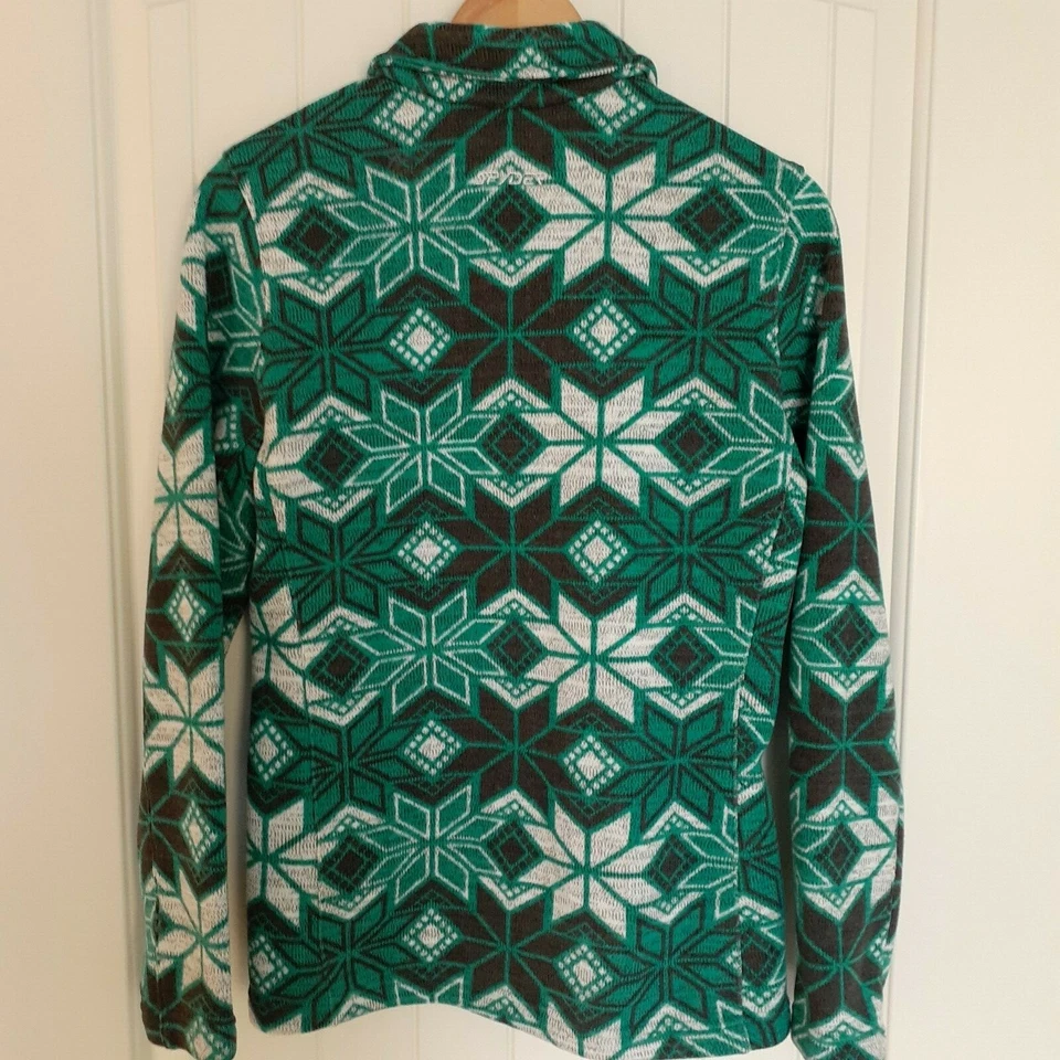 Suéter Spyder Para Mujer Alpine Chic 1/2 Cremallera Verde Blanco Negro Talla 12 Foto 2 de 4