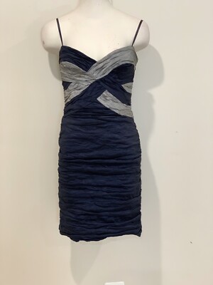 BCBG MAX AZRIA Blue and Silver Taffeta Ruched Bandage Dress, size M | eBay BCBG MAX AZRIA Blue and Silver Taffeta Ruched Bandage Dress, size M | eBay