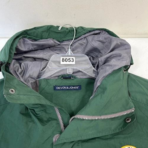 Devon & Jones Mens XL Green Hooded Rain Jacket Windbreaker Yarmouth Embroidered image 9